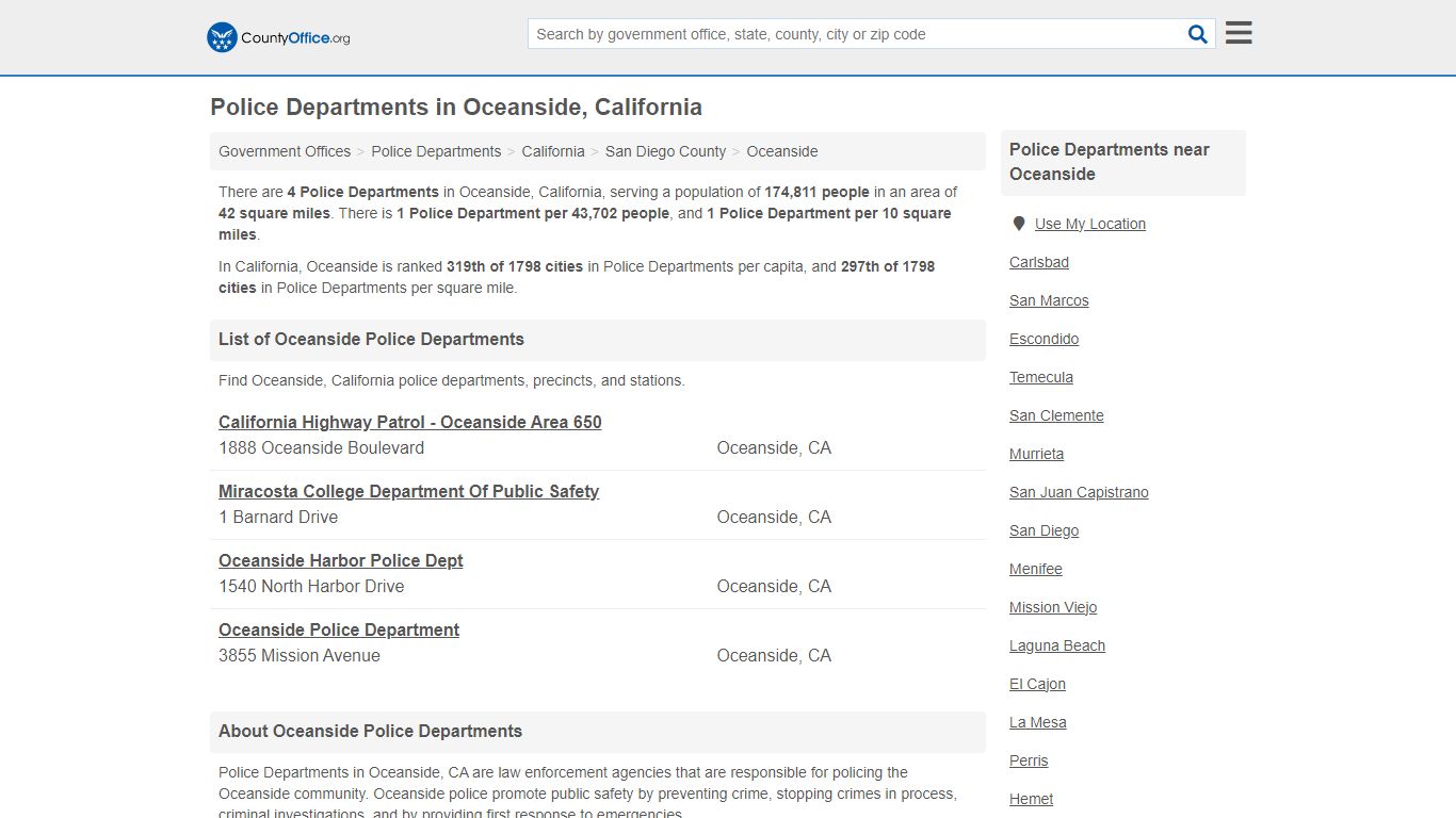 Police Departments - Oceanside, CA (Arrest Records & Police Logs)